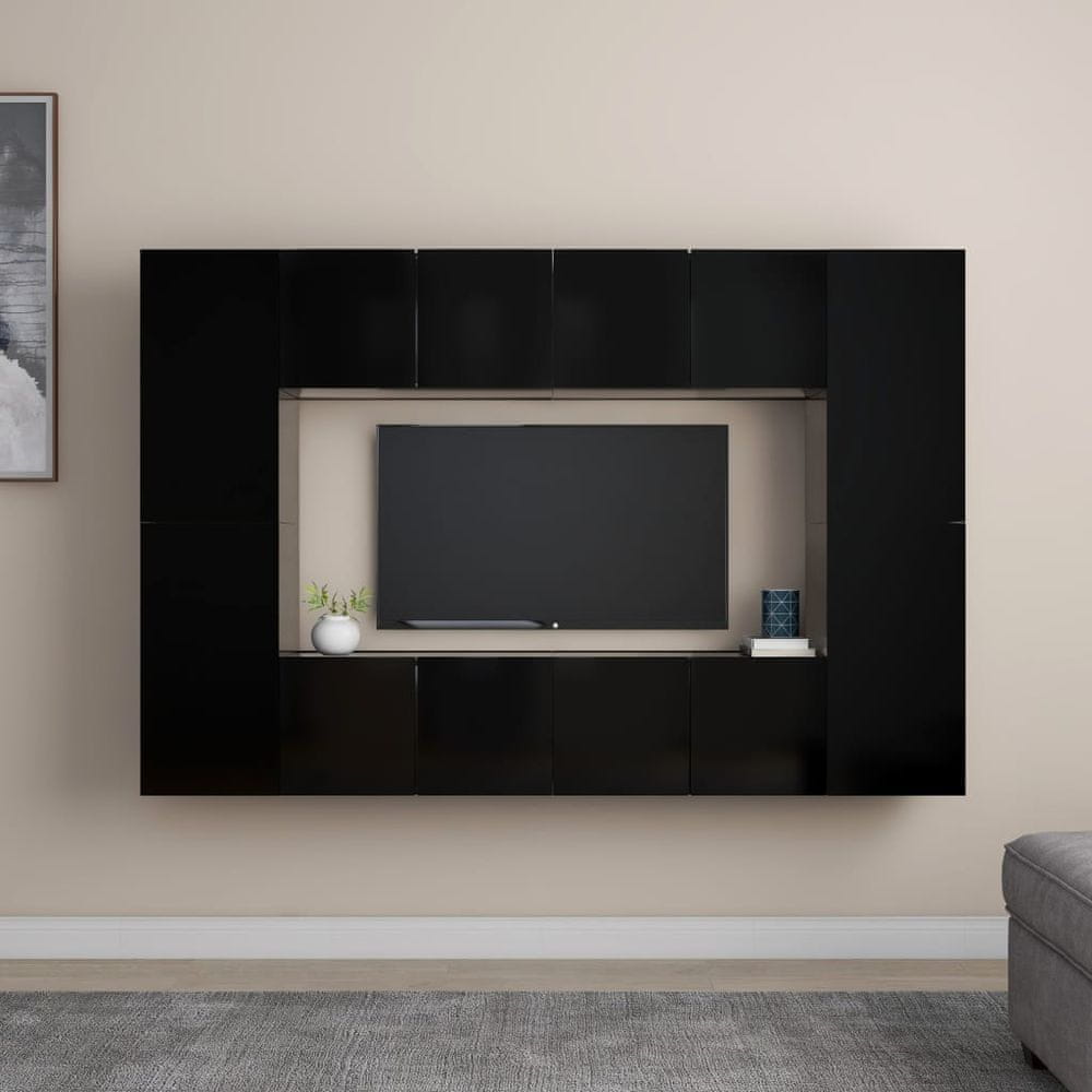 Vidaxl 8-dielna súprava TV skriniek čierna drevotrieska